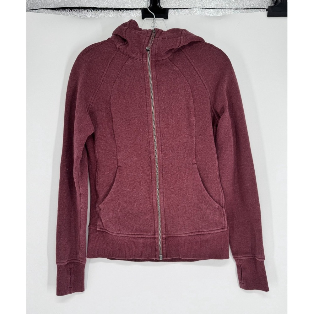 Lululemon Scuba Hoodie Light Cotton Fleece Heathered Cherry Sz 6 Full Zip Jacket